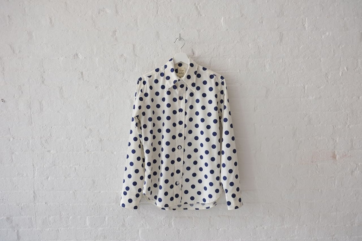 Tapered Button Down White Polka Dot