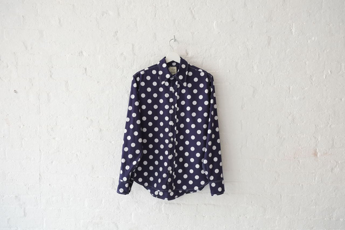 Tapered Button Down Navy Polka Dot